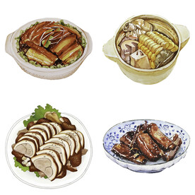 手绘卡通川菜背景素材