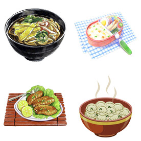 手绘卡通川菜背景素材