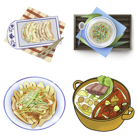 手绘卡通川菜背景素材