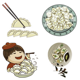 卡通水饺蒸饺煎饺包饺子吃饺子