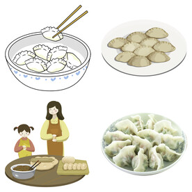 卡通水饺蒸饺煎饺包饺子吃饺子