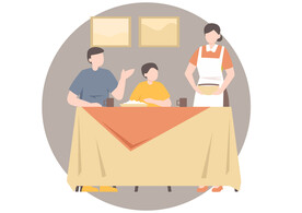 一家三口吃饭