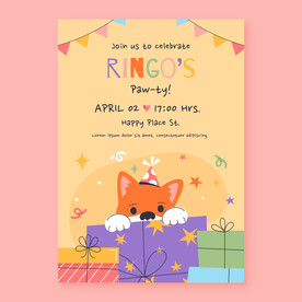 手绘狗狗生日邀请函模板 