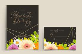 彩色雏菊装饰婚礼卡片矢量 