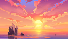 大海夕阳插画