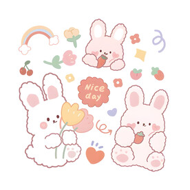 彩虹小兔子卡通素材印花图案