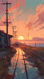 夕阳下的火车轨道