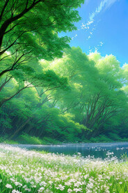 花海与柳树