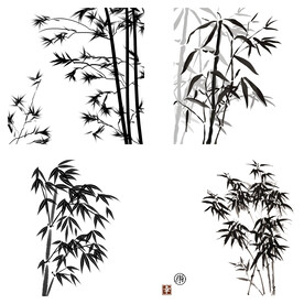 黑色水墨山水水墨竹子竹叶