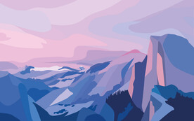 紫色高山树林插画风格背景