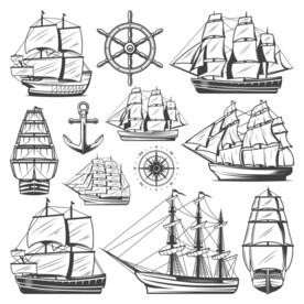 帆船手绘插画