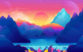 蓝色高山河流插画风格背景
