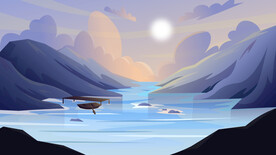 大山大河峡谷插画图片