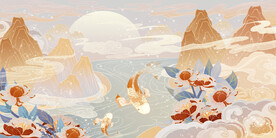 山水锦鲤插画