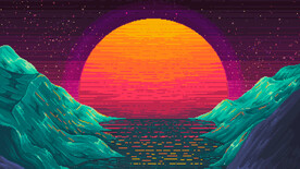 绿色光线高山插画风格背景