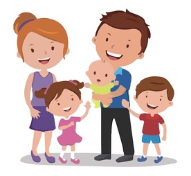 卡通温馨一家五口人矢量元素