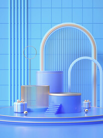 蓝色展台C4D海报背景
