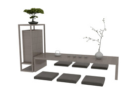 中式茶桌植物3d模型