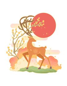 国潮梅花鹿插画