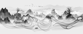 新中式烟雾水墨山水背景