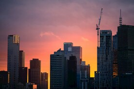 傍晚日落建筑景观