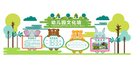 幼儿园文化墙 卡通动物校风校训