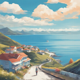 沿海小镇插画
