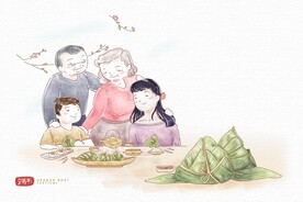 淡彩包粽子插画海报