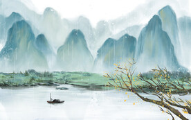 山水船背景