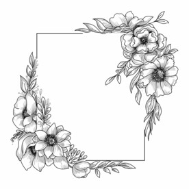 黑白线描花卉植物花框