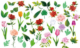 绿叶花朵矢量