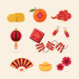 灯笼鞭炮祥云折扇
