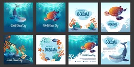 海洋日卡通插画海报图片