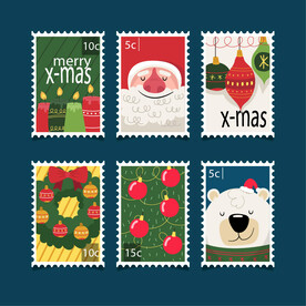 卡通手绘圣诞节邮票