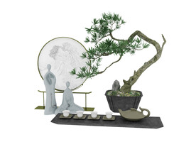  新中式迎客松摆件3d模型