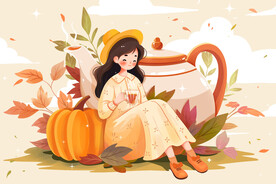 喝茶的女孩