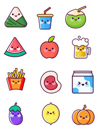 可爱美食食物卡通标签图标免扣