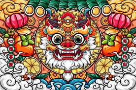 国潮风手绘龙年喜庆龙头插画