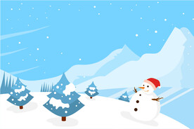 冬日雪山雪人插画