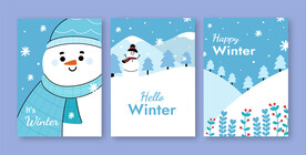 你好冬天可爱雪人海报 