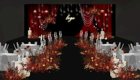 红色复古布幔婚礼效果图红色婚礼