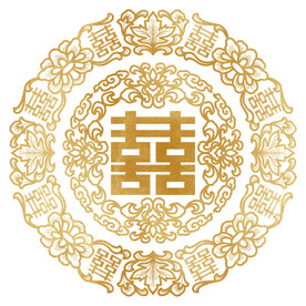圆形复古花纹祥云双喜字花纹剪纸