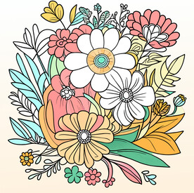 野花手绘墙插图 