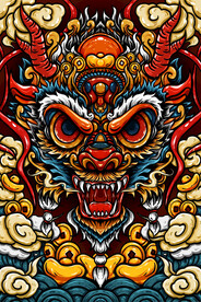 龙年春节海报插画龙来运转