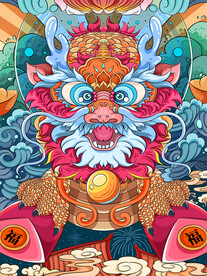 龙年春节海报插画龙来运转