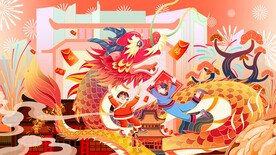 龙年春节海报插画龙来运转