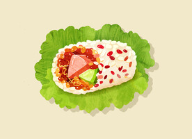 插画紫米手卷饭