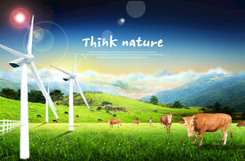 奶牛草原风车高山