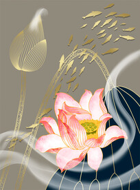 中式荷花挂画