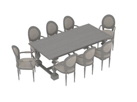 美式餐桌椅条形餐桌3d模型